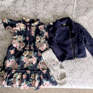 Janie and Jack 2t navy floral dress and motorcycle jacket set